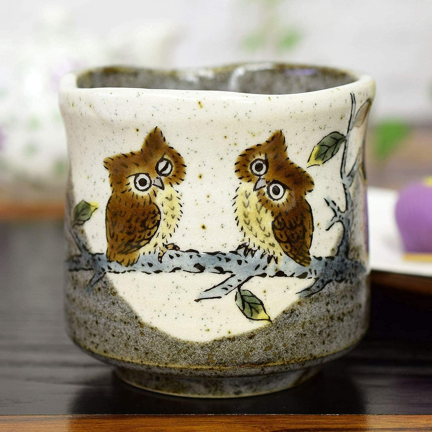 KUTANI YAKI ware Japanese Yunomi Tea Cup Owl 4775