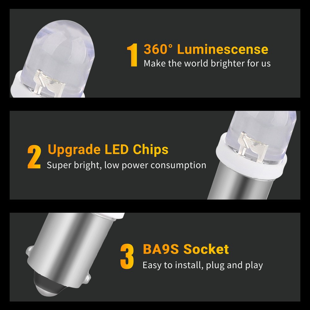 20x Super White BA9S LED Interior Instrument Panel Dash Map Light Bulb 1815 1895