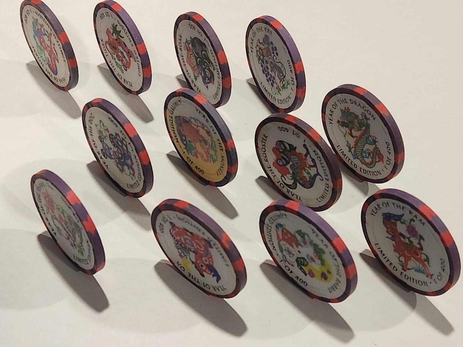 $25 CRYSTAL PARK CASINO Chips - 1996 ZODIAC - RARE! H&C MOLD - FULL SET