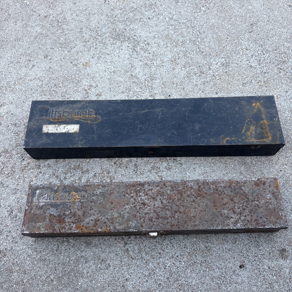 (2) Vintage Pittsburg Metal Socket Toolbox Case Empty