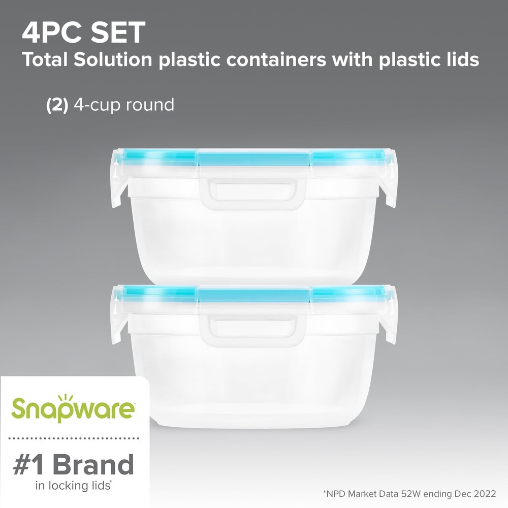 Snapware Plastic Total Solution 2-Pack (4-Cup) Food Storage 2 Pack, Clear