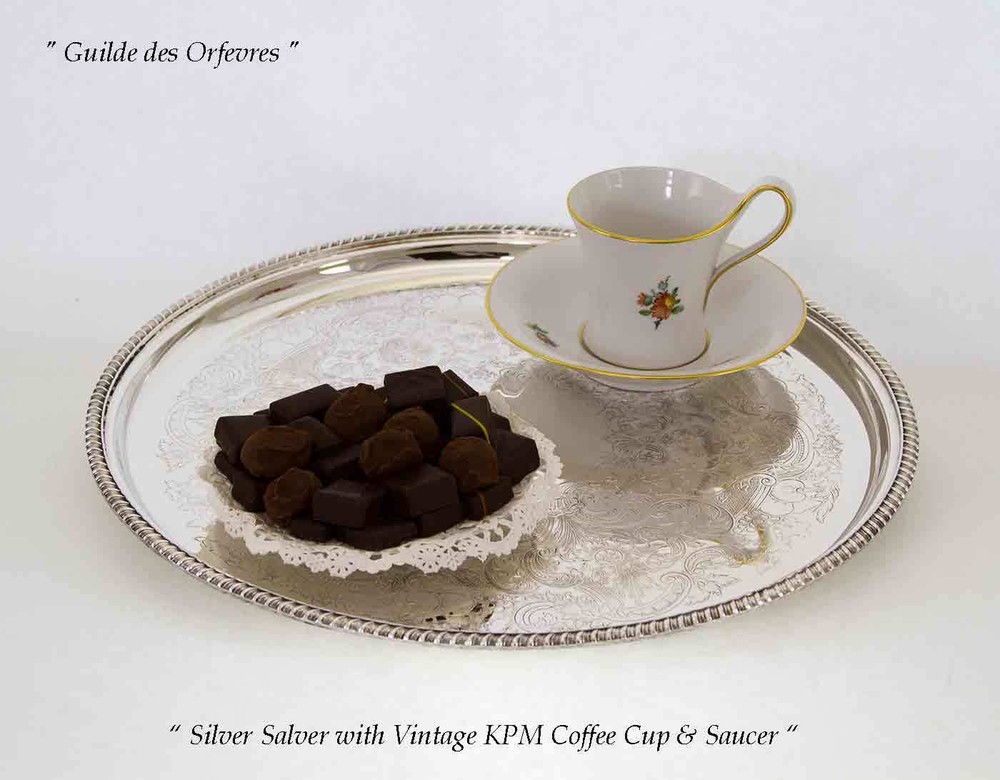 Silver Salver Round, Applied Gadroon Border