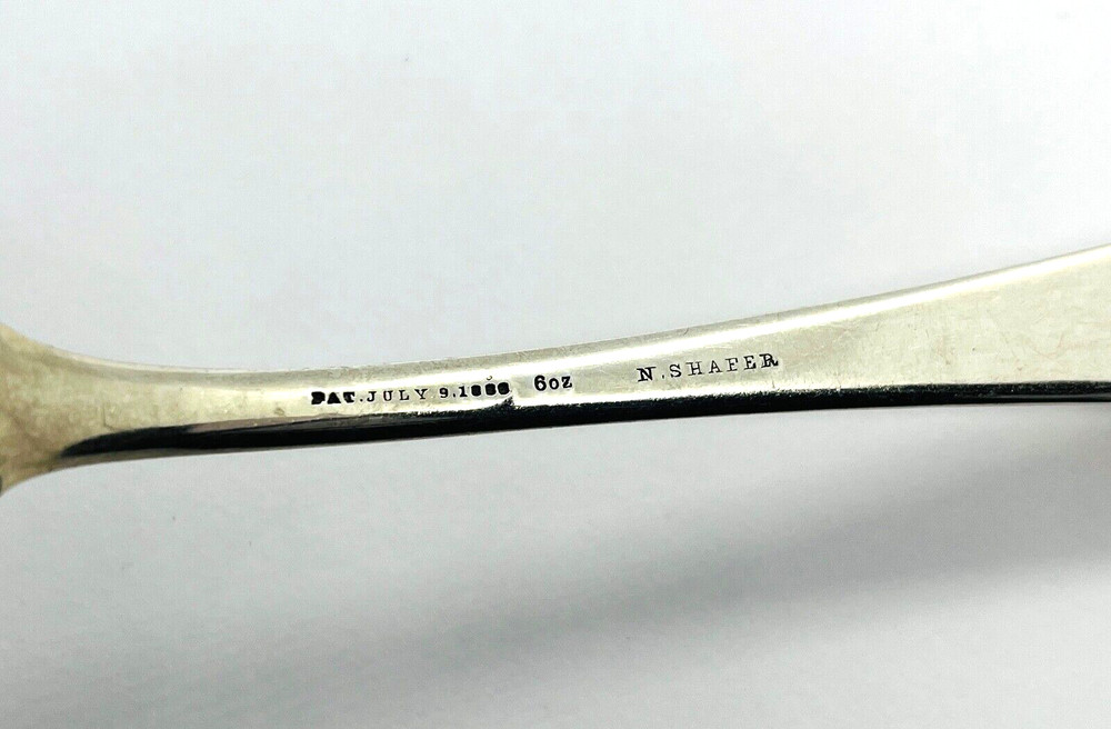 2 - Antique N Shafer Silverplate Serving Spoons Shell Pattern Engraved "Huldah"