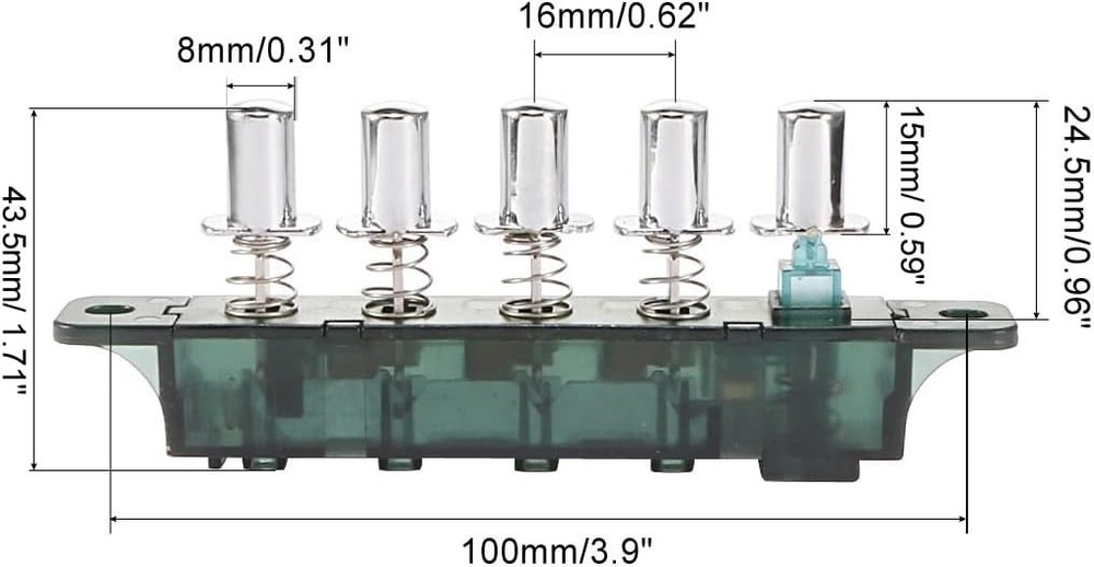 Piano Type Push Button Switch for Kitchen Range Hood, 5 Positions AC 250V