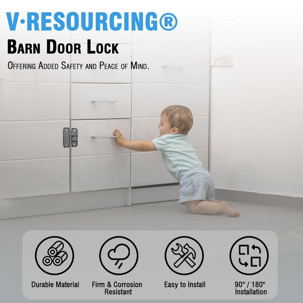 Sliding Barn Door Lock, 90/180 Degree Heavy Duty Flip Black & Basic Version
