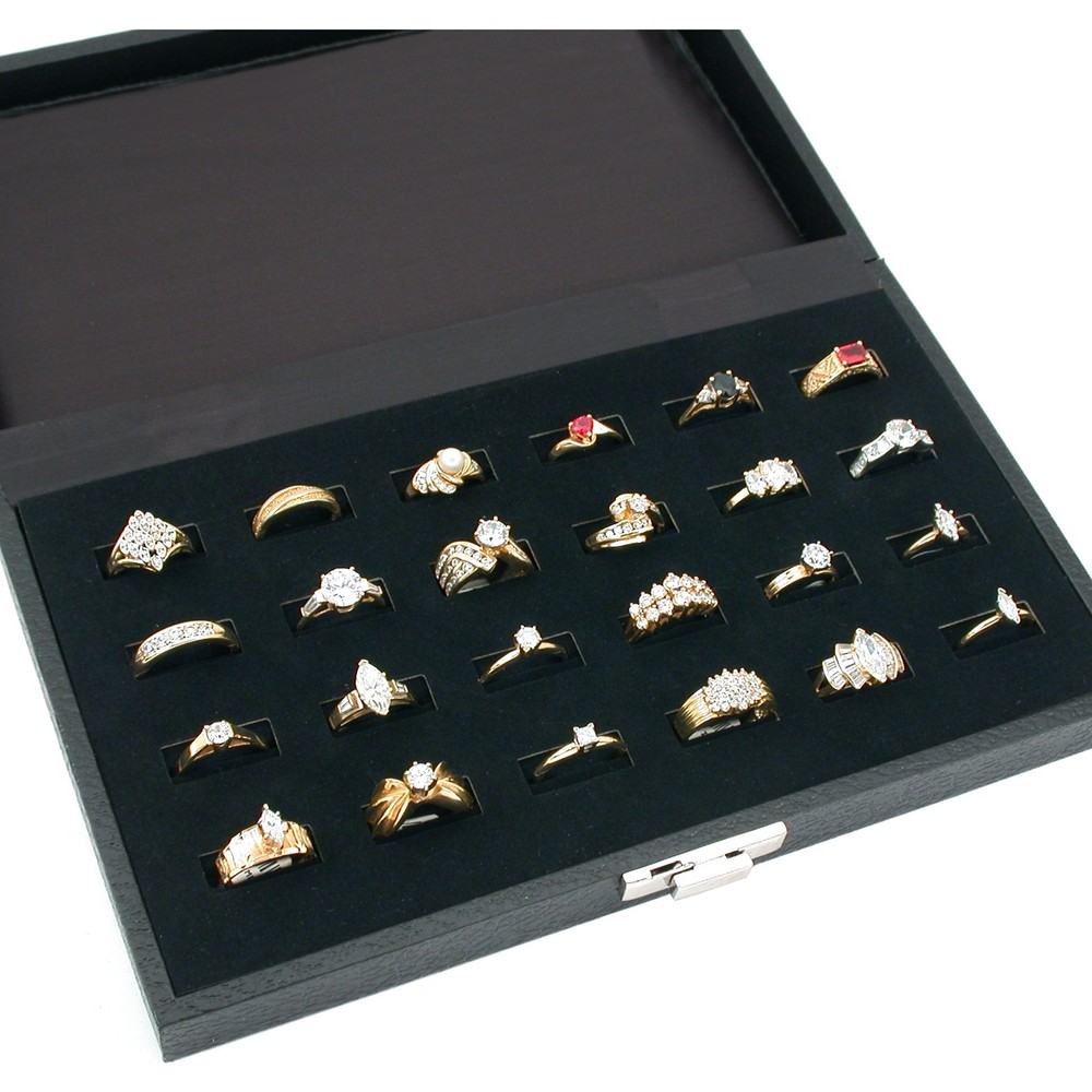2 Black Travel Ring Case Jewelry Display Locking Trays