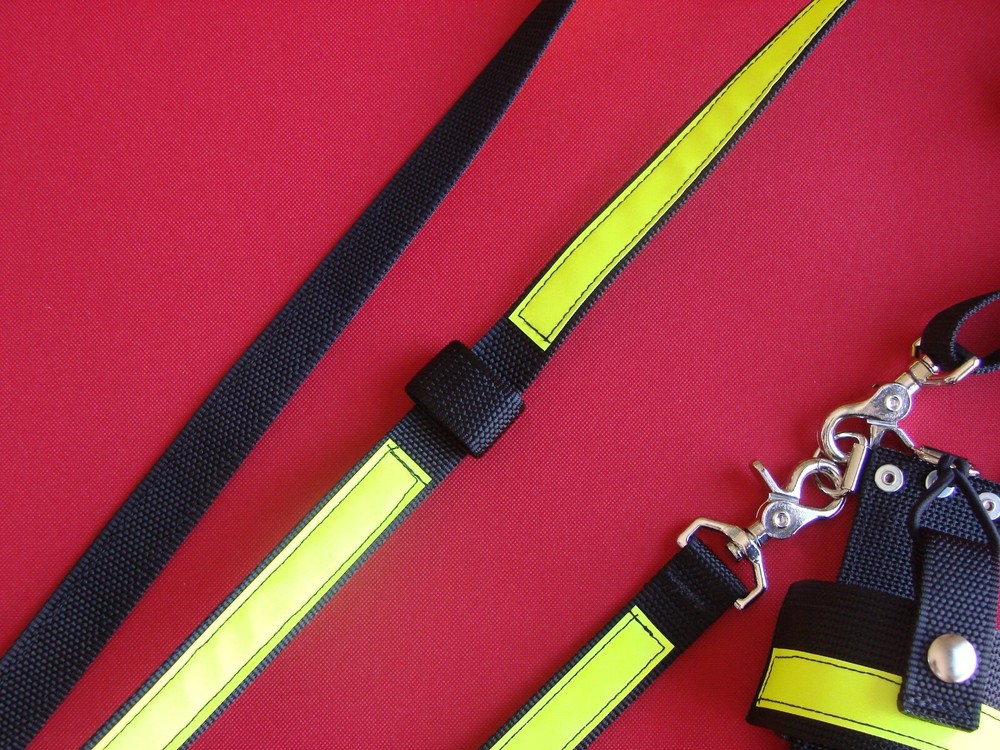 Firefighter Nylon Radio Strap Combo Set Black w/Yellow Reflective Regular Size