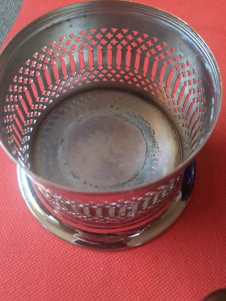 Vintage England Celtic Quality Silver Plate Pierced Condiment Jar with Insert