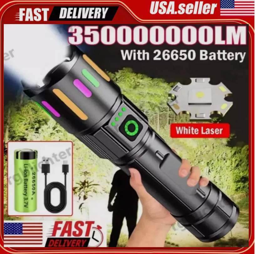350000000 Lumen Super Bright LED Tactical Flashlight Rechargeable Work Light%#