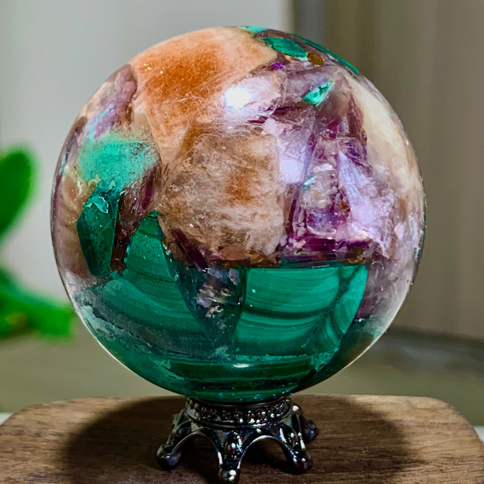 79G Newly discovered rare malachite purple mica symbiotic sphere restoration