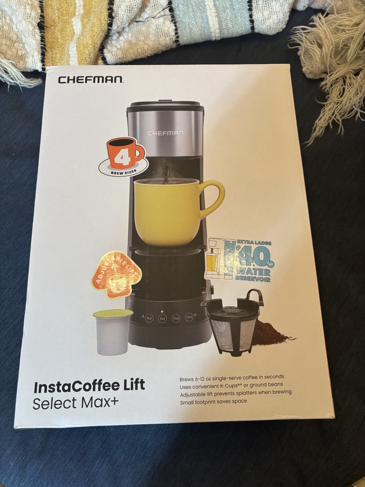 Chefman Single Serve Coffee Maker: K-Cup & Ground Compatible, Single Cup 6-12 oz