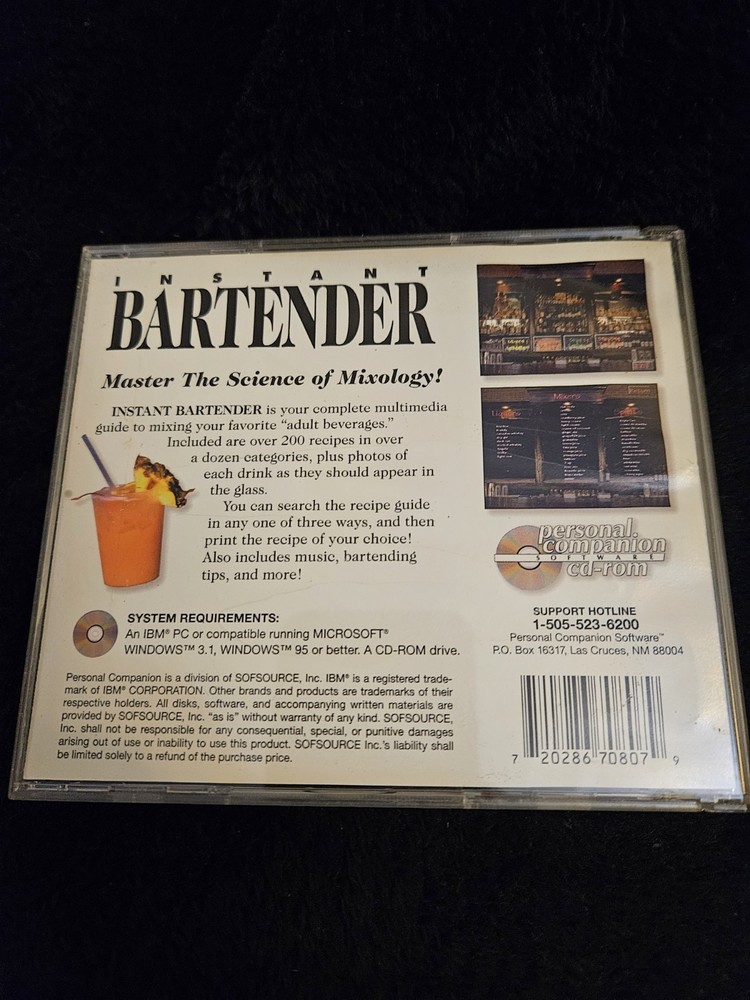 Instant Bartender CD-ROM Windows Multimedia Guide PC Tested No Scratches