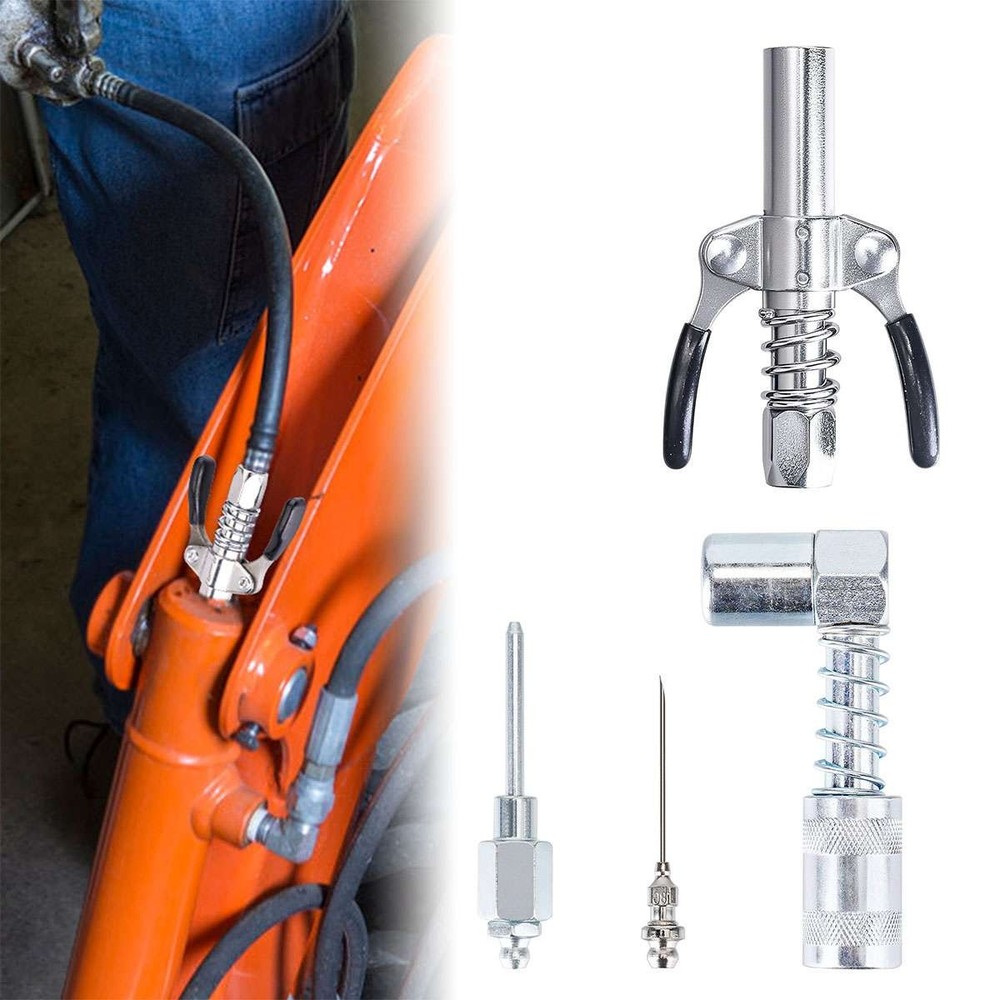 4Pcs Grease Gun Fitting Tool Kit 90 Degree Coupler Adapter Needle Tips Dispenser