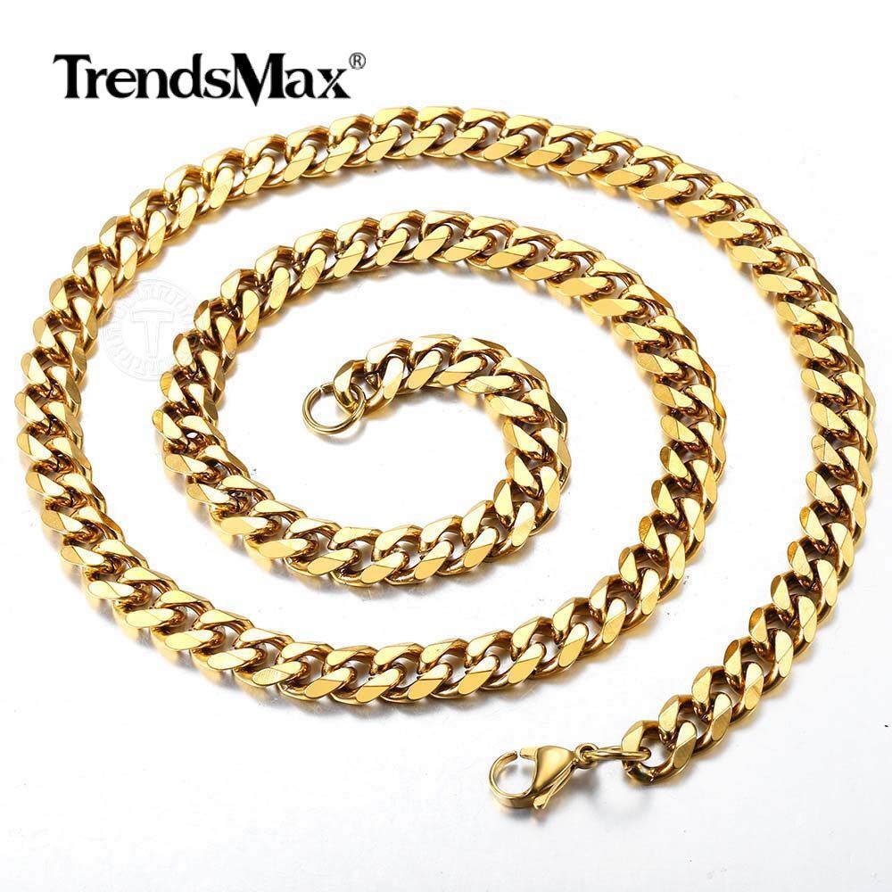 14K Gold Plated Stainless Steel Cuban Curb Chain Necklace Bracelet 3/5/7/9/11mm