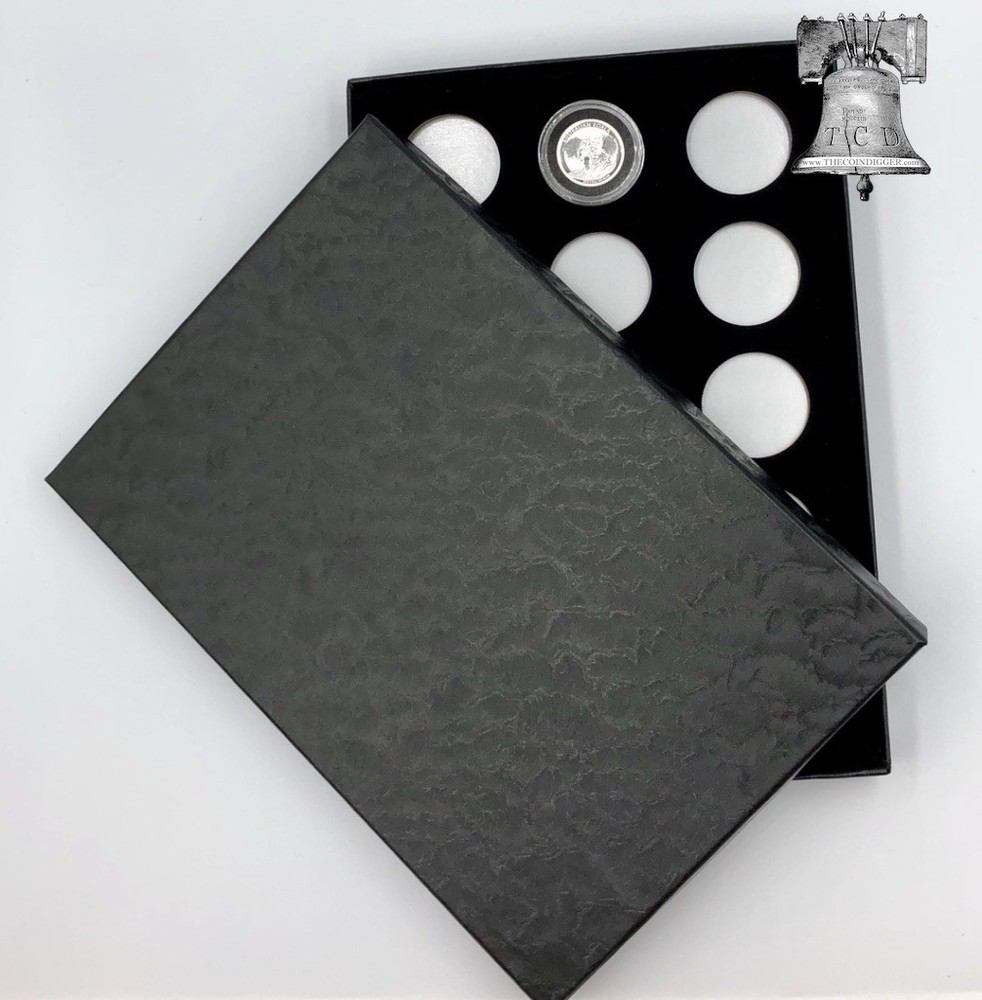 Air-tite Coin Holder Box Silver Insert Black Ring + Model A Storage Capsule Case