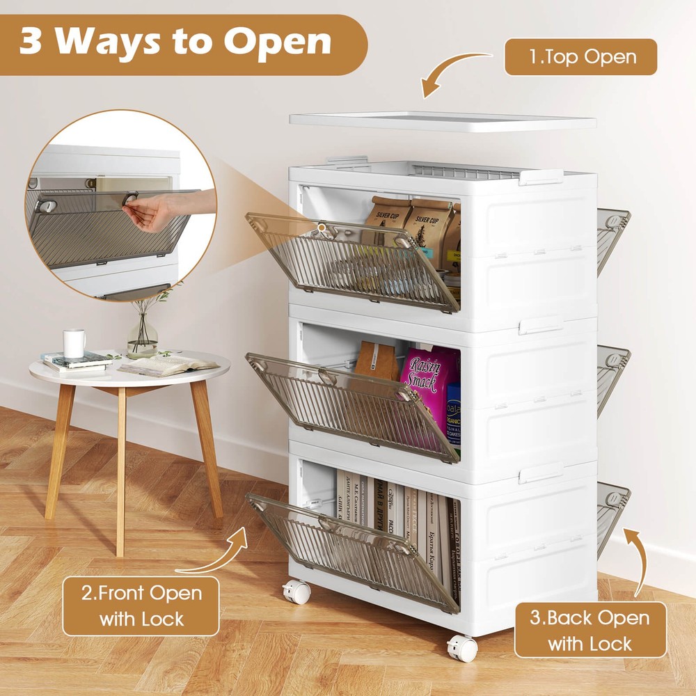 3-Tier Stackable Storage Bins 33-gal Collapsible Storage Boxes with Lid