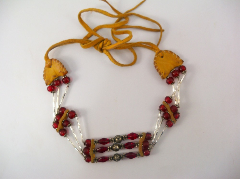 Leather Beaded Choker Necklace