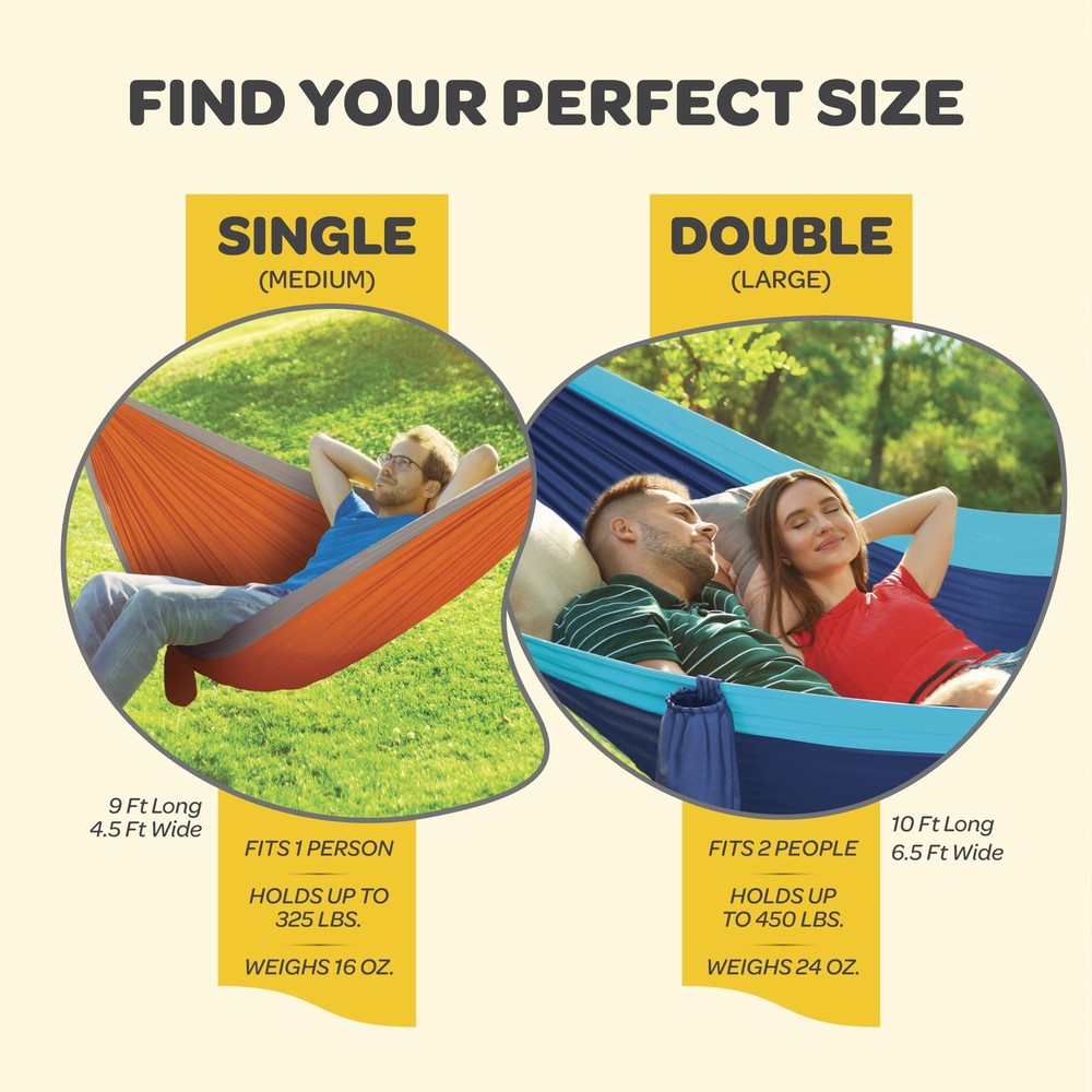 Durable Hammock 400 lb Capacity, Nylon Camping Medium, Blue & Light