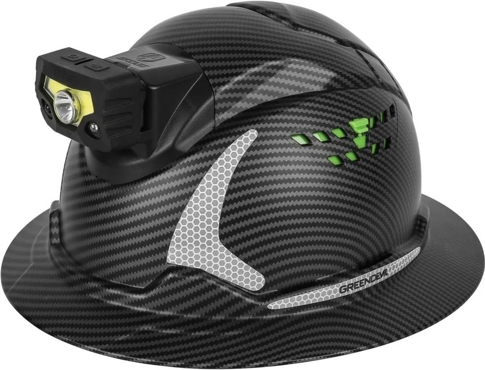 Construction Safety Helmet Vented with Headlight Matte Black GREEN DEVIL Matrix