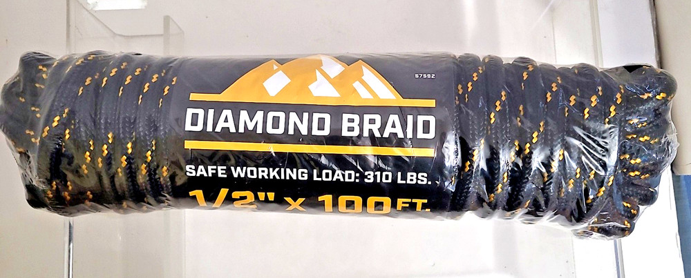 Diamond Braid Poly Blend Rope 1/2 In x 100ft Safe Working Load 310lb (57592)