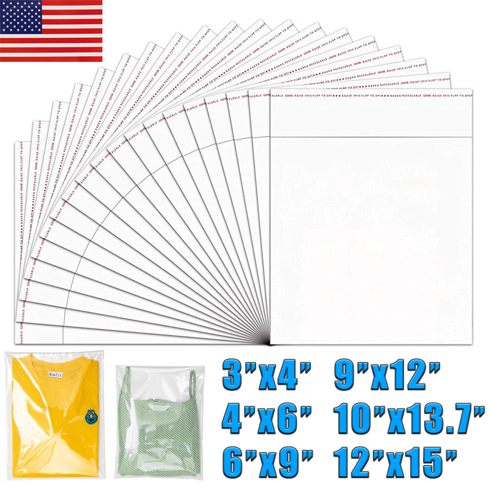 Clear Self Adhesive OPP Bags Resealable Cellophane Tape Poly Seal Packing Bags