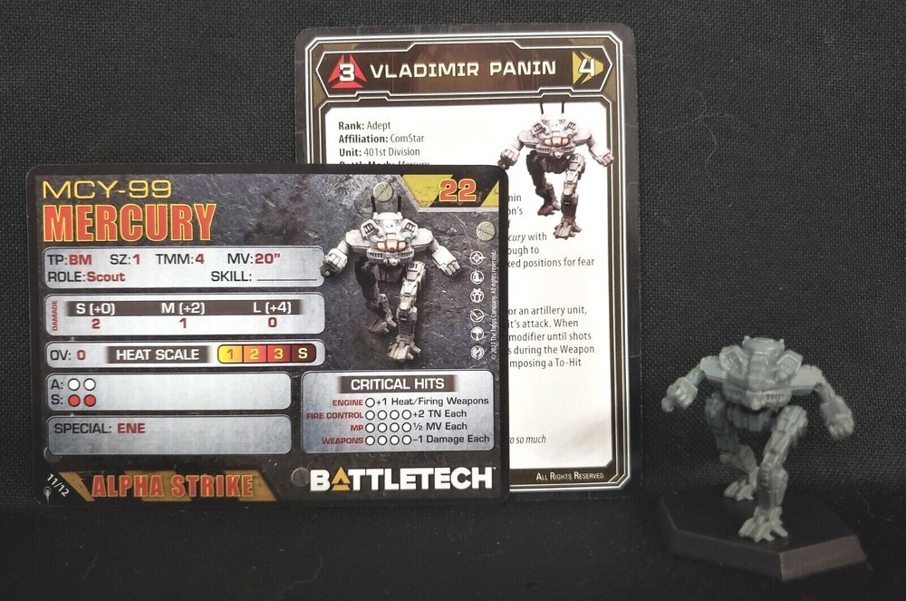 Battletech Mercury Mech + Pilot Cards Alpha Strike Comstar Command II Catalyst