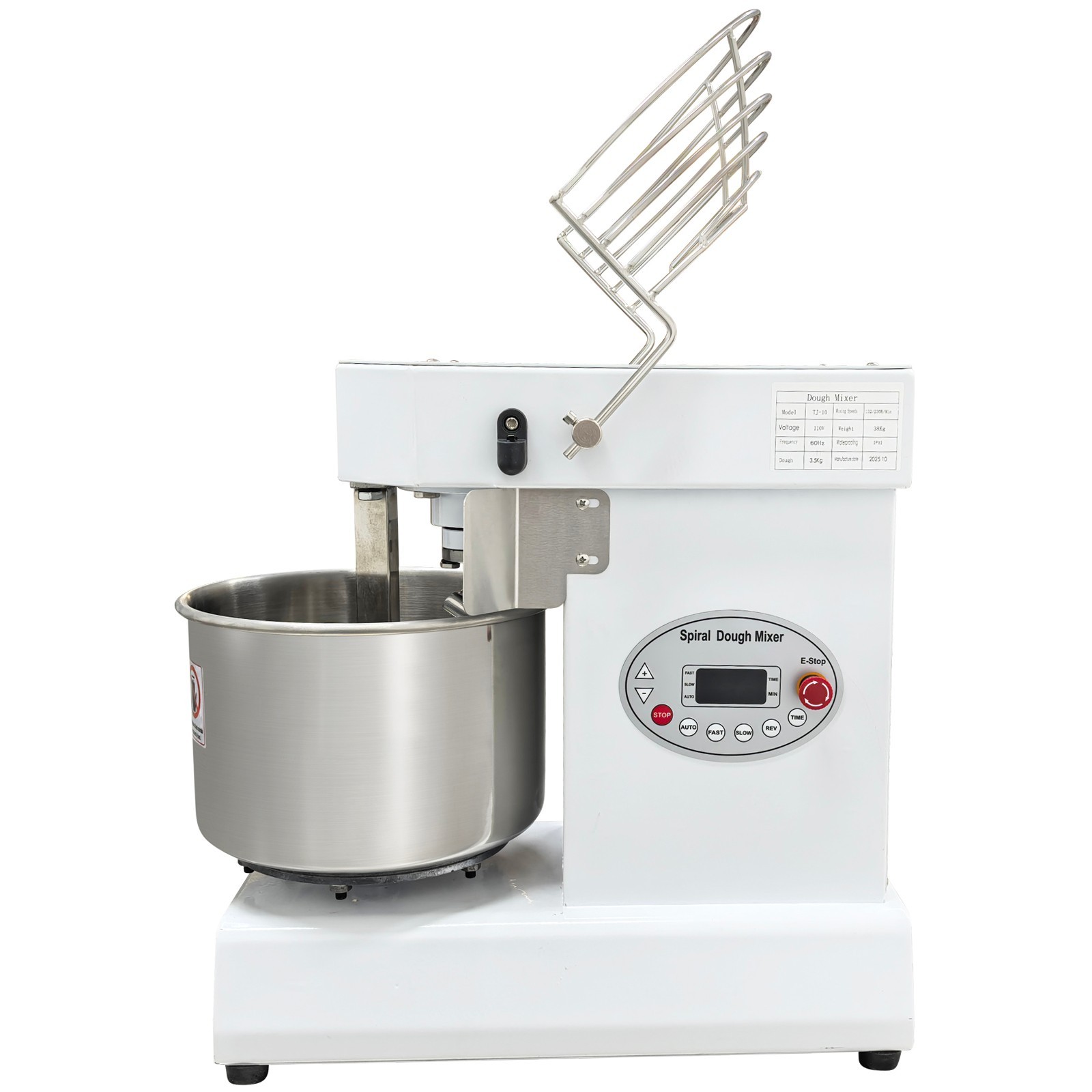 10QT Commercial Dough Mixer 110V Spiral Flour Mixing for Bakeries, Restaurants