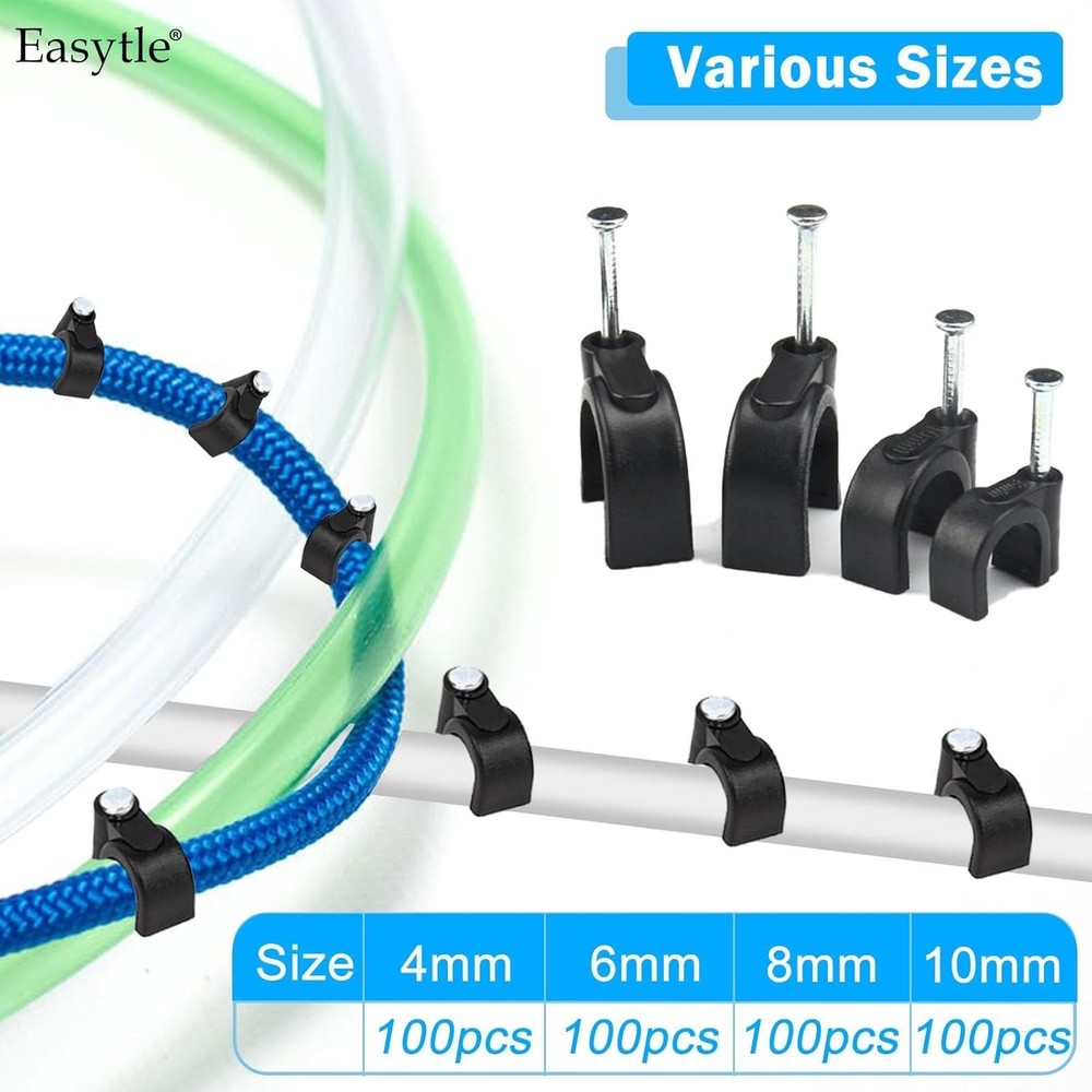 "Assorted Sizes Black Cable Tacks - Essential Tool for Easy Cable Management "