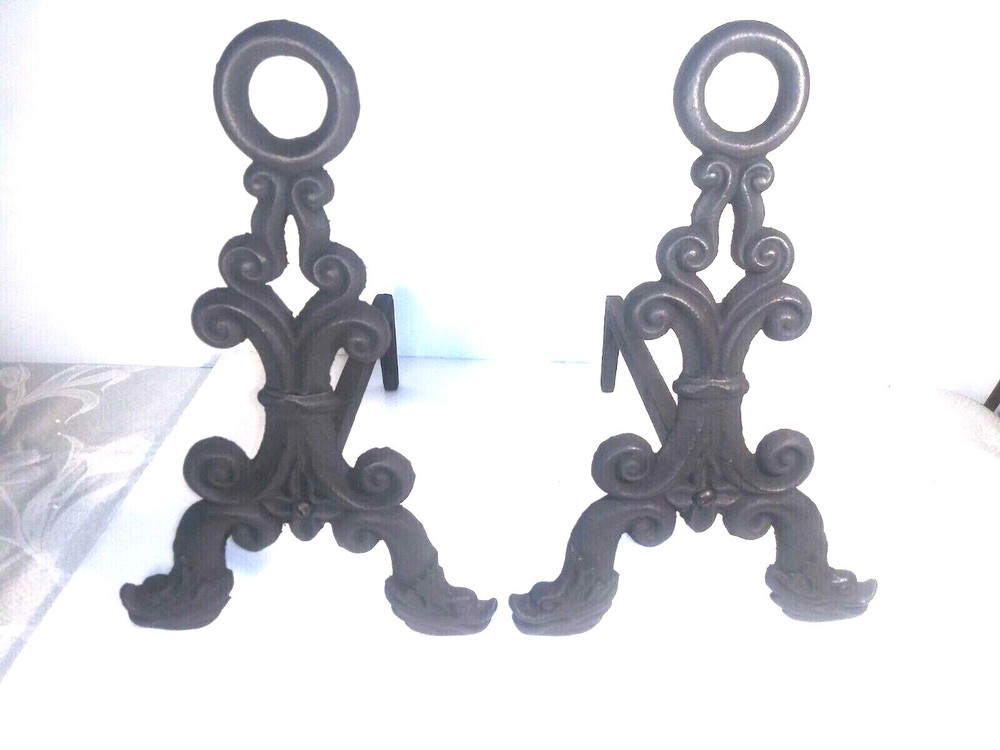 Dolphin Cast Iron Andirons Unusual