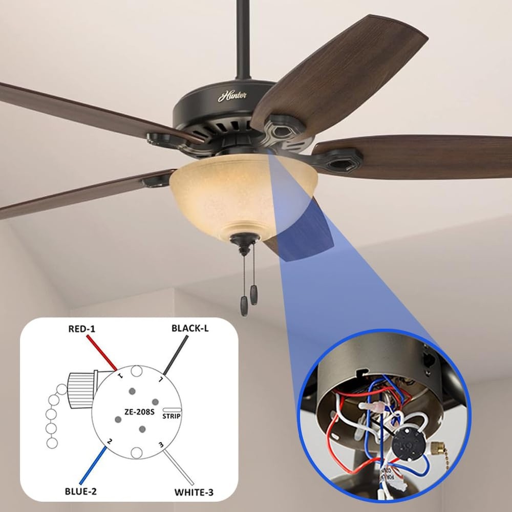 Ceiling Fan Switch Zing Ear ZE-208s E89885 3 Speed 4 Wire Pull Chain Switch F...