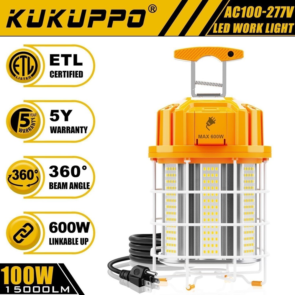 100 Watt LED Temporary Work Light -Linkable & Industrial-Grade for Construction
