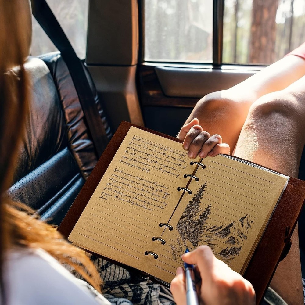 PU Leather Refillable Writing Journal with Dandelion Design, A6 Size