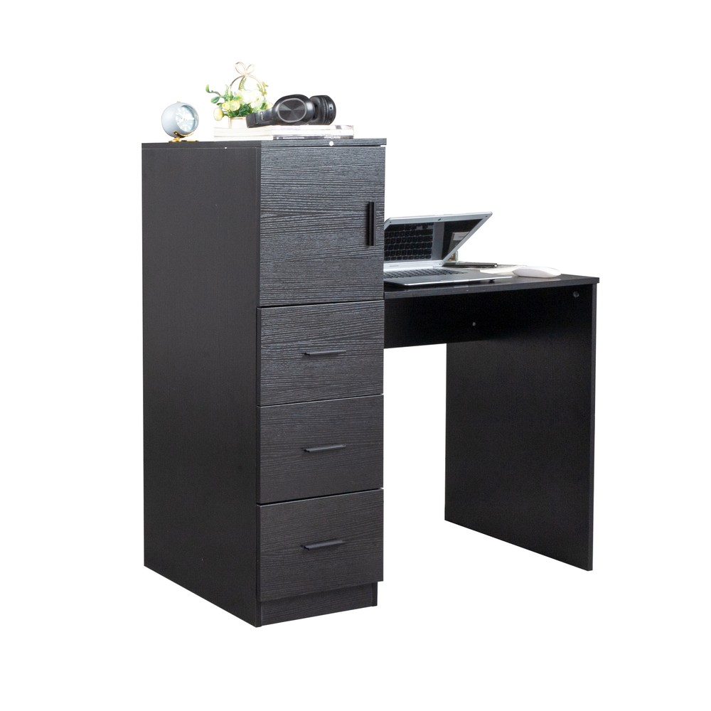 Black embossed melamine particleboard computer desk with 2 power sockets