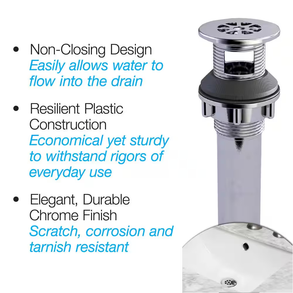 Designline Chrome-Plated Plastic Grid Drain with Overflow