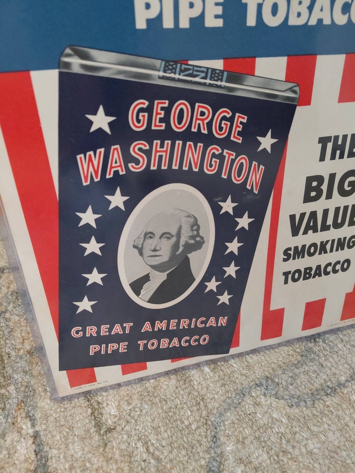 c.1946 Original Vintage George Washington Pipe Tobacco Sign Rj Reynolds NOS RARE