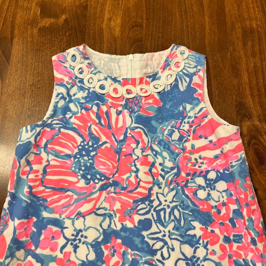 Lilly Pulitzer Pink White Blue Tropical Shift Dress Bay Blue Pop Pop Glow 6
