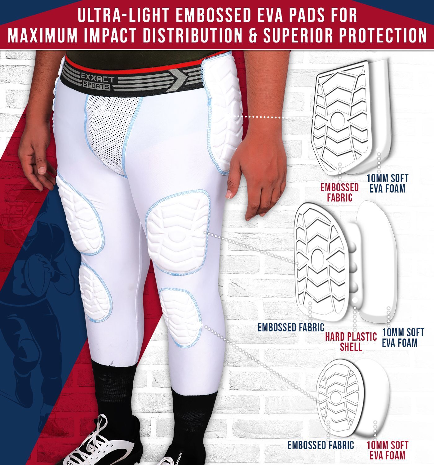 Exxact Sports Combat 7 Pad Adult Girdle for Men, Padded Football Gridle