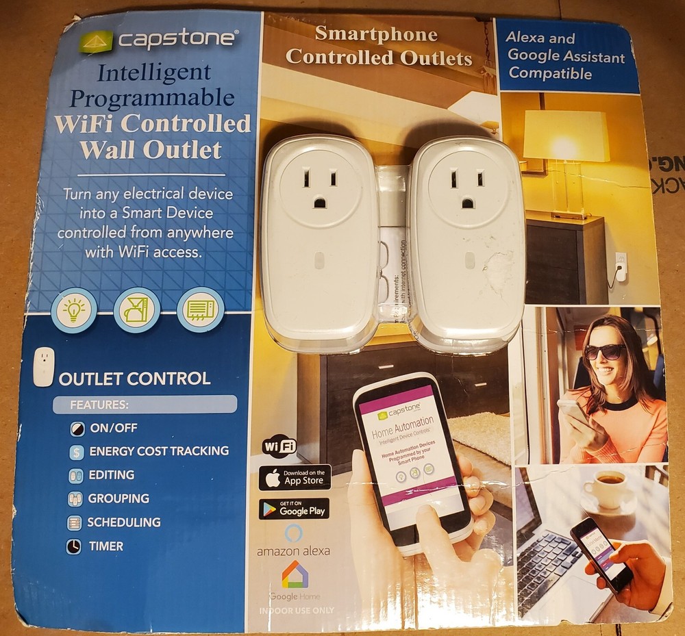 2 Capstone Intelligent Programmable WiFi Controlled Wall Outlet Alexa Compatible