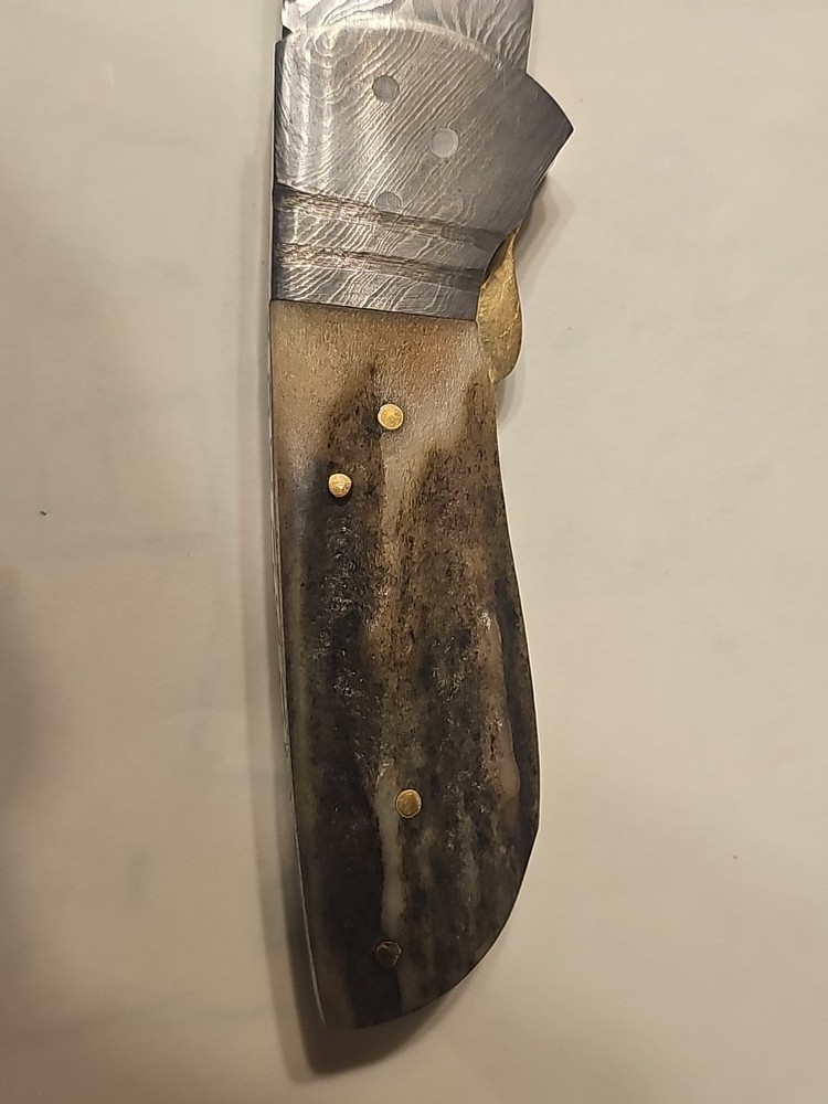 Custom Damascus Blade Lock Back With Textured Handle and leather Sheath