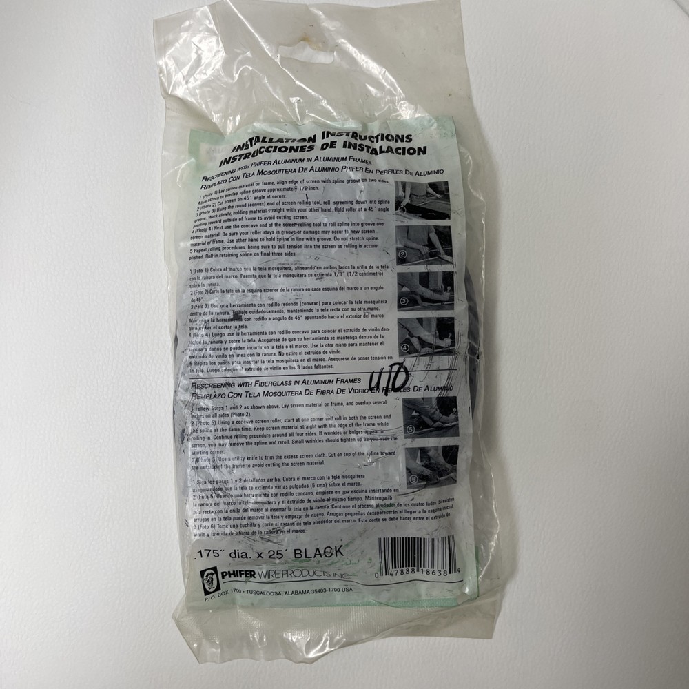 PHIFER SCREENING SPLINE - .175” X 25’ - BLACK - NEW