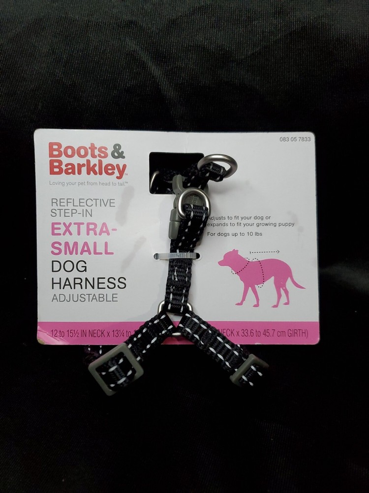 Extra Small Boots & Barkley Black Reflective Step-In Adjustable Dog Harness