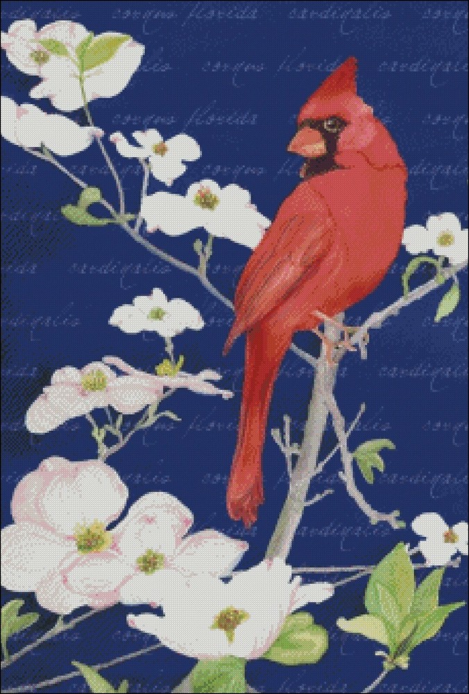 Cardinal in a Dogwood -Chart Needlework Crafts DIY-Counted Cross Stitch Pattern