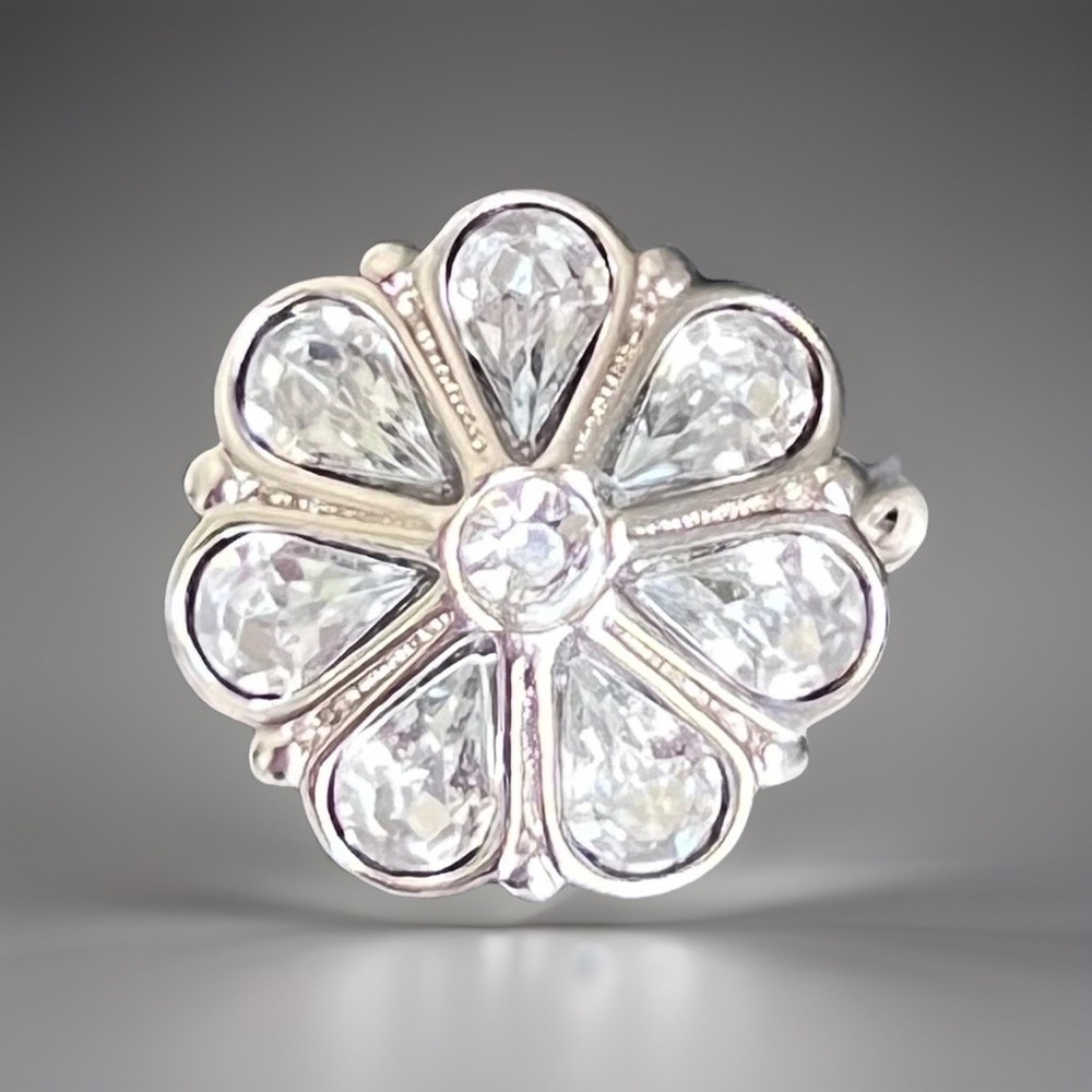 Unique Silver and Crystal Wire Wrapped Button Ring Size 8