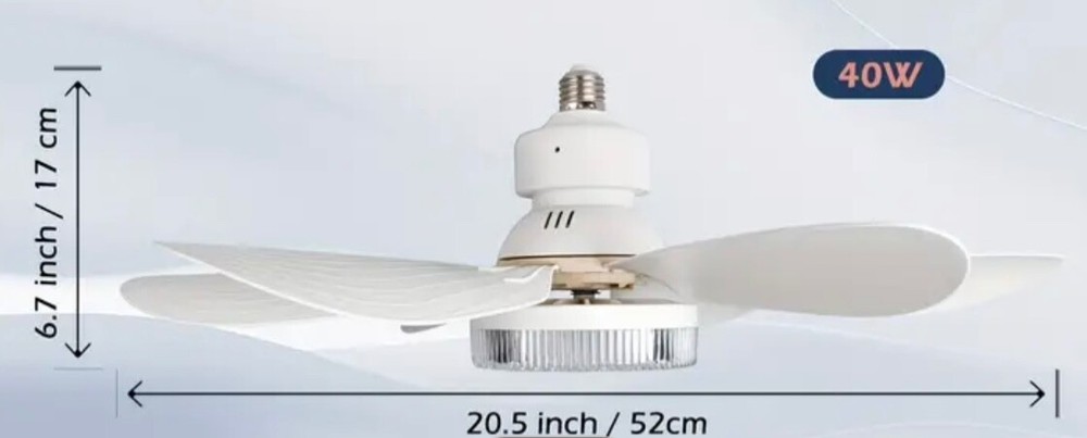 20” Quiet Indoor Small Ceiling Fan with LED Light and Remote Control E27 Ceiling
