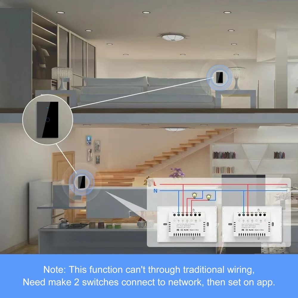 WiFi Smart Wall Light Switch,US Standard ，Voice Control ，Tempered