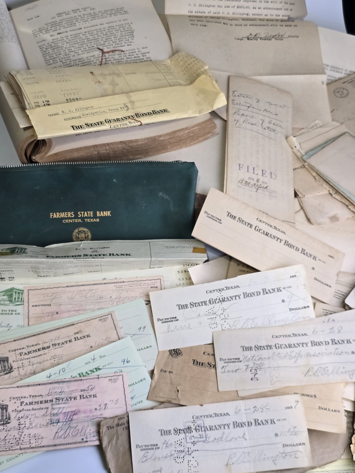 HUGE Vintage TEXAS Paper Ephemera Lot Bank Checks Court Docs Center Texas 1920s