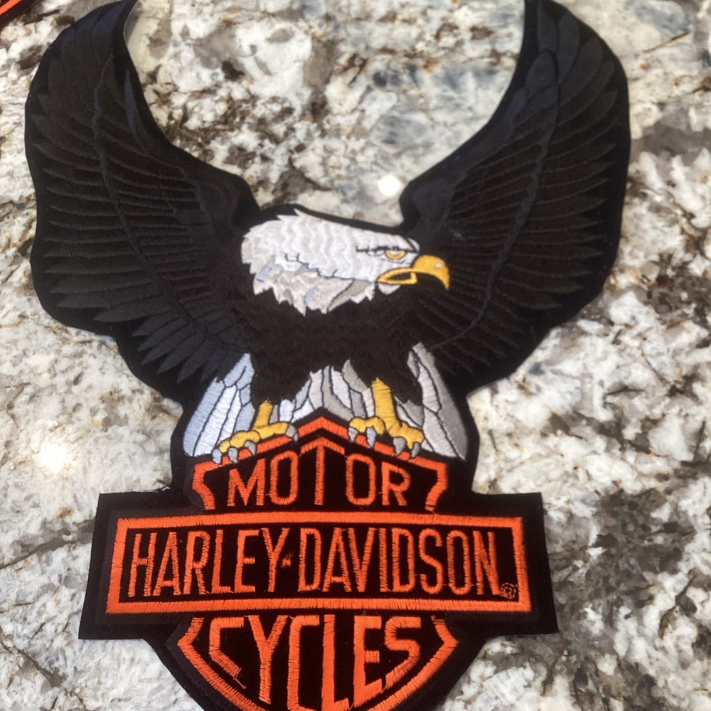 Harley Davidson Bar & Shield Eagle Black Silver Back Vest Patch 13 x 10