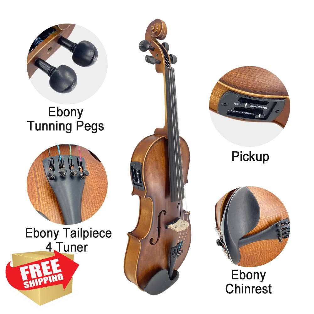 ModouString 4/4 Electric Violin Maple Spruce Ebony Fittings Case Bow