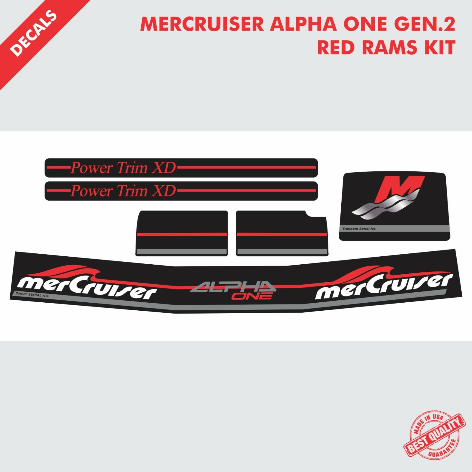 2016 MERCRUISER ALPHA ONE GEN.2 COMPLETE DECALS KIT RED RAMS STICKER SET|54