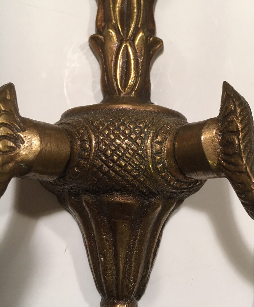 Large Ornate Brass Wall Sconce Two Candleholder